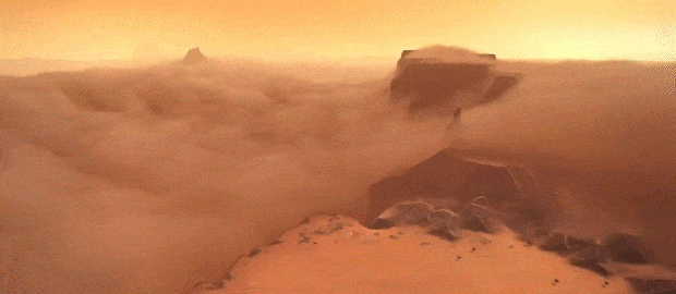 Ornithoptère dans Dune : Spice Wars qui dévoile l'épais nuage de poussière
