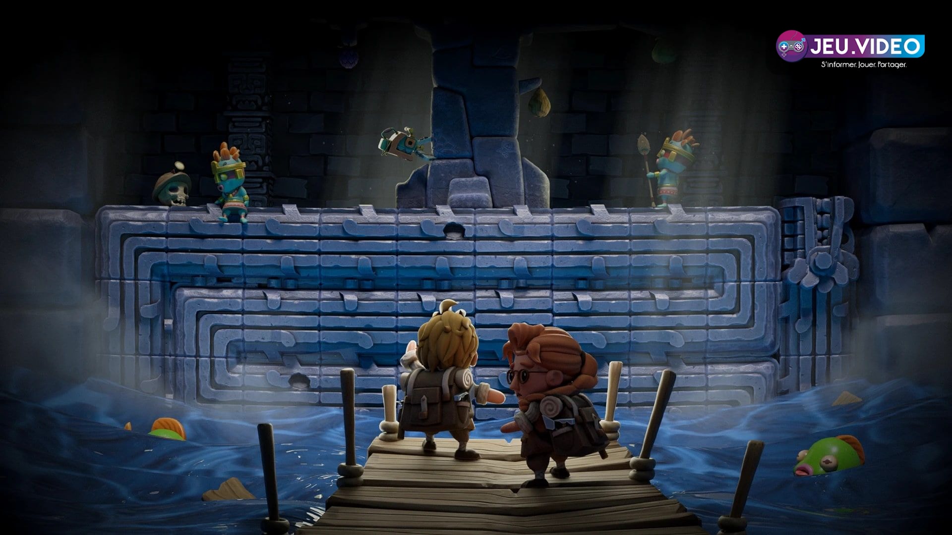 Illustration officielle de Pit Panic avec l archéologue au grappin devant le logo du jeu