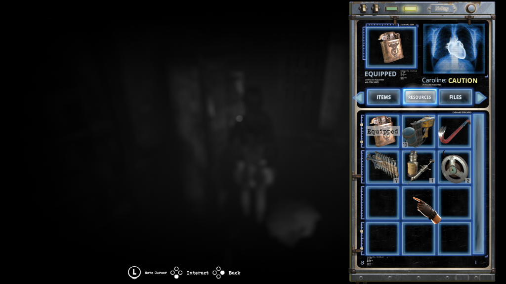 L'inventaire du jeu, qui montre les objets ainsi que l'état de santé du personnage.