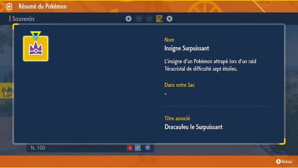 Pokémon écarlate et viole profil Dracaufeu évènement