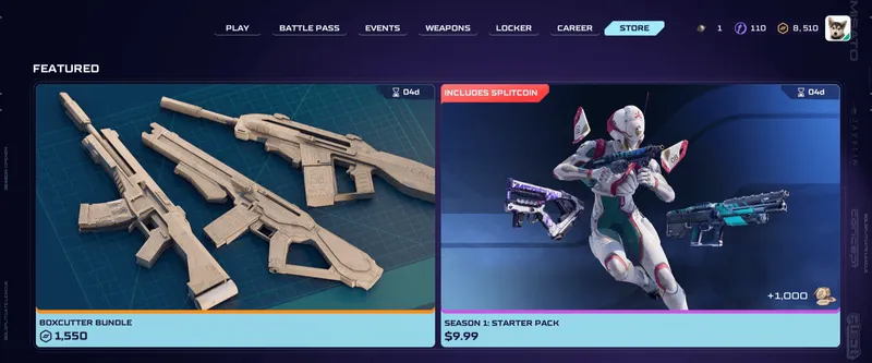 Boutique et packs de monetisation dans Splitgate Arena Reloaded