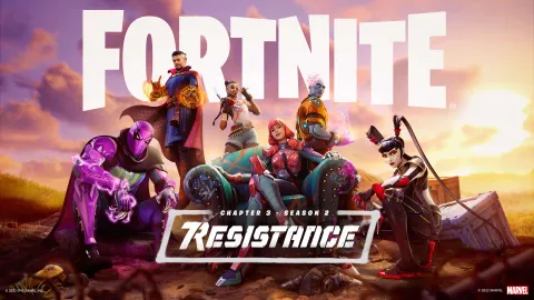 Fortnite : illustration officielle paysage du Battle Royale et de ses personnages