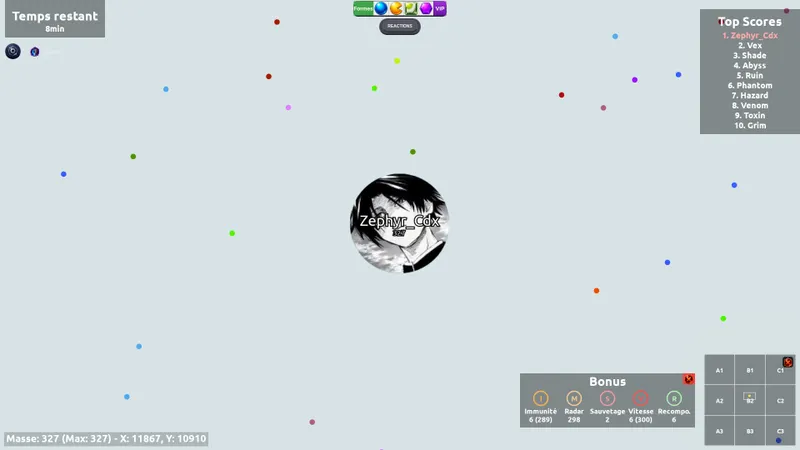 Partie Bonus d'AGARIO sur JEU.VIDEO avec Zephyr_Cdx et les nouveaux bots