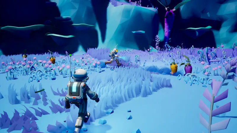 STARSEEKER montrant une équipe en mission près de modules de science-fiction