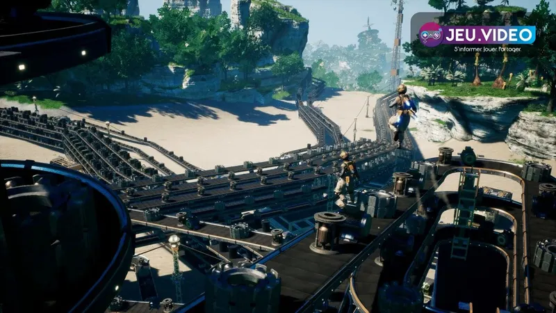 Usine de Satisfactory avec des tapis de convoyage et des plateformes montrant l’organisation d’une base automatisée