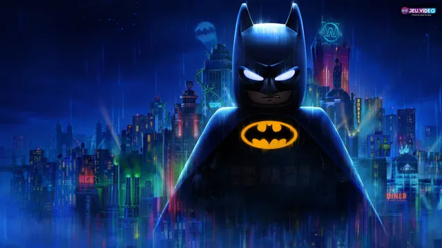 LEGO Batman PS5 montrant Batman devant Gotham City dans Legacy of the Dark Knight