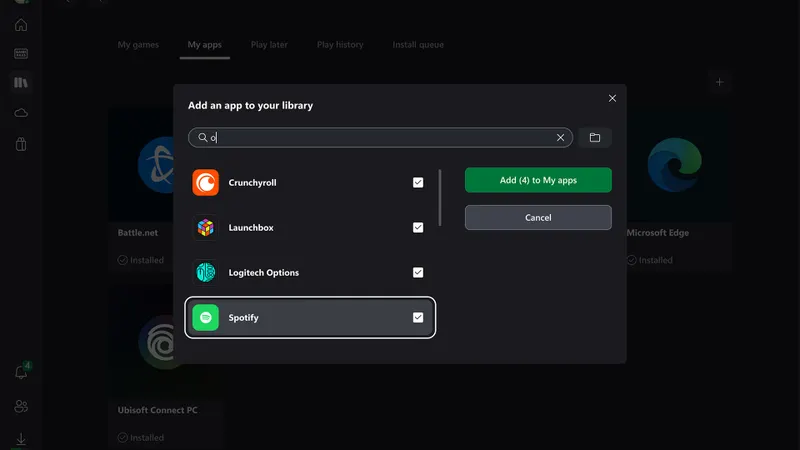 Fenêtre Xbox PC pour ajouter une application ou un jeu à la bibliothèque