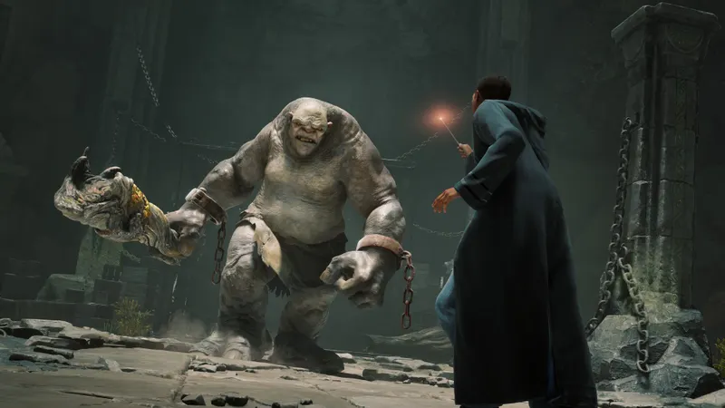 Personnage de Hogwarts Legacy volant au-dessus de la campagne pour rejoindre rapidement une nouvelle zone