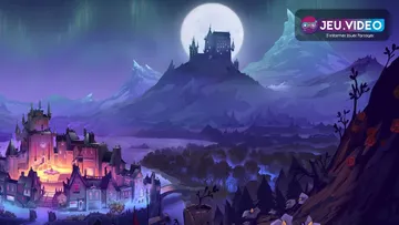 Paysage nocturne de Moonlight Peaks avec une ferme gothique