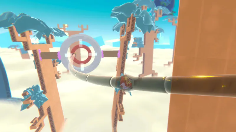 Bubsy 4D montrant un environnement spatial du jeu de plateforme