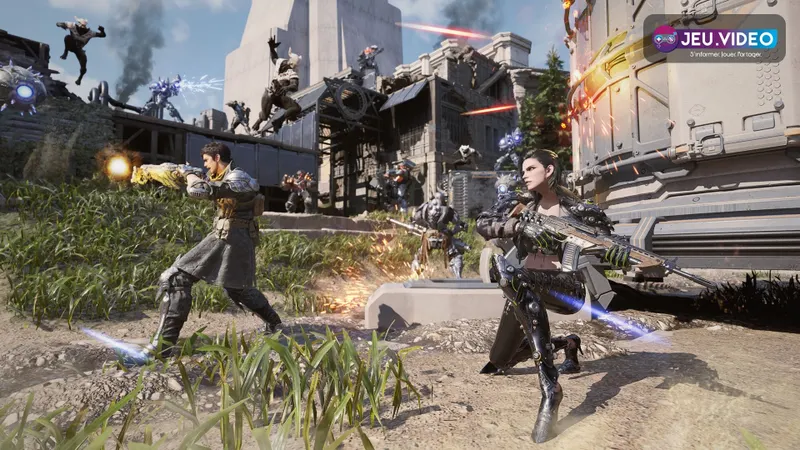 Escuadrón de Descendants luchando en una zona exterior de The First Descendant