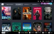 Steam Deck OLED de face avec éclairage rouge et cyan pour préparer des réglages FPS et batterie