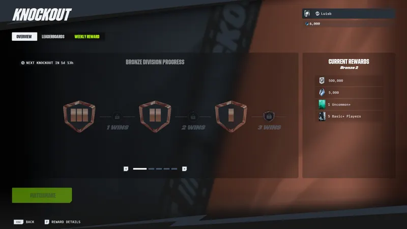 Écran officiel du mode Knockout de GOALS avec une progression liée aux victoires