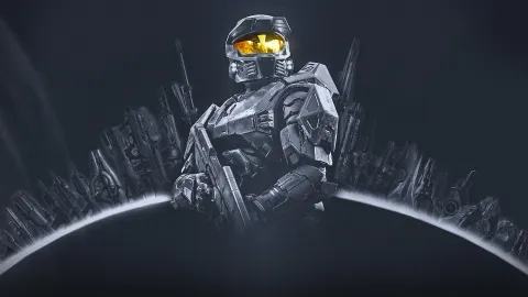 Official Halo artwork presenting iconic weapons for the Anniversary Angle feature