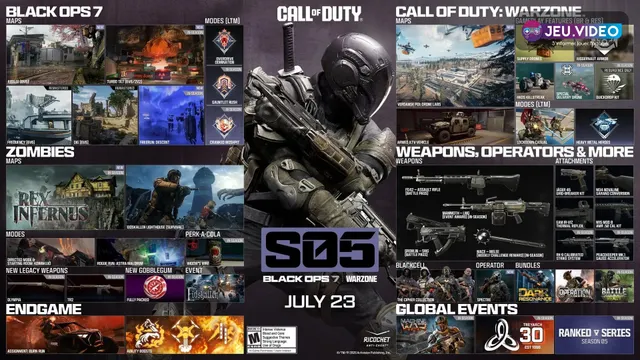 Black Ops 7 Saison 5 avec opérateur armé et logo Warzone officiel