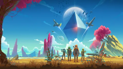 No Man's Sky avis : vaste paysage extraterrestre et vaisseau en exploration