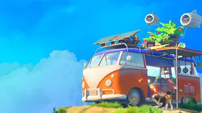 Outbound Game Pass montrant le van aménagé dans un monde coloré