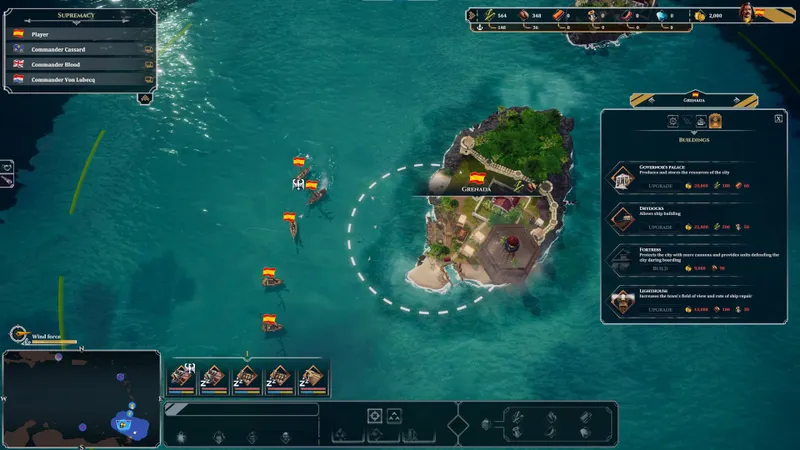 Carte stratégique et interface de Corsairs - Battle of the Caribbean