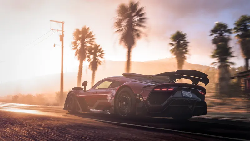 Voiture de Forza Horizon 5 dans un décor lumineux pour vérifier la stabilité d’un build drift