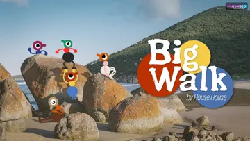 Key art officiel de Big Walk avec personnages coop sur une île