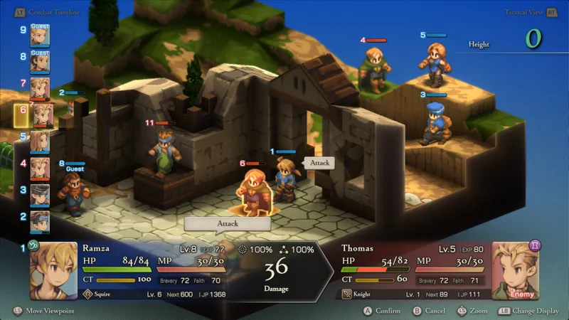 Capture officielle de FINAL FANTASY TACTICS - The Ivalice Chronicles montrant le contexte de gameplay pour l'étape 1 du guide joueur