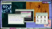 Interface rétro de Desktop Explorer montrant une enquête dans un ordinateur fictif