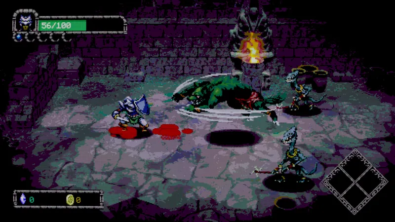 Capture officielle de Dungeon Lurker avec interface de combat et décor gothique