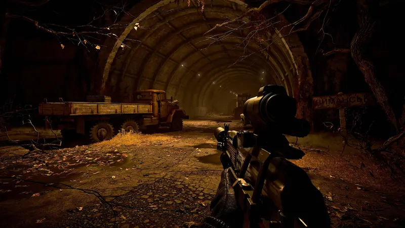 S.T.A.L.K.E.R. 2 Cost of Hope montrant un tunnel sombre exploré en vue subjective