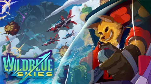 Wild Blue Skies Xbox avec son logo et un cockpit aérien arcade