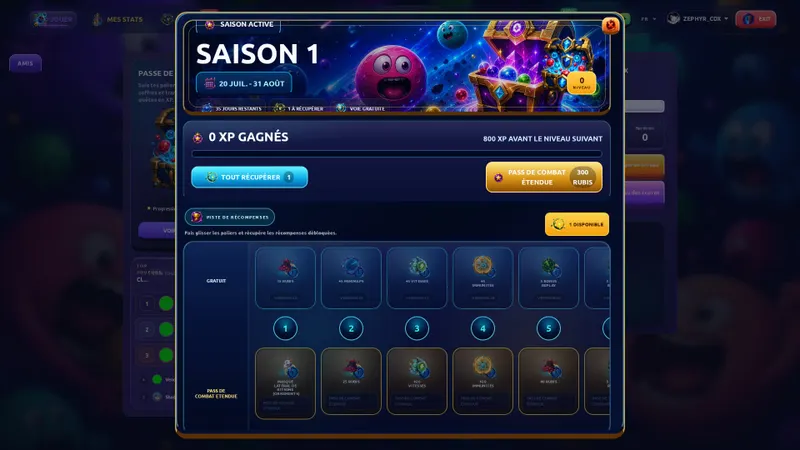 Piste de récompenses du Battle Pass d'AGARIO sur JEU.VIDEO