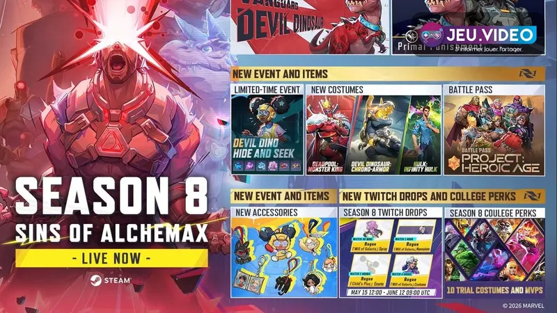 Affiche officielle Marvel Rivals avec plusieurs héros pour présenter les rôles et Team-Ups à choisir avant une partie