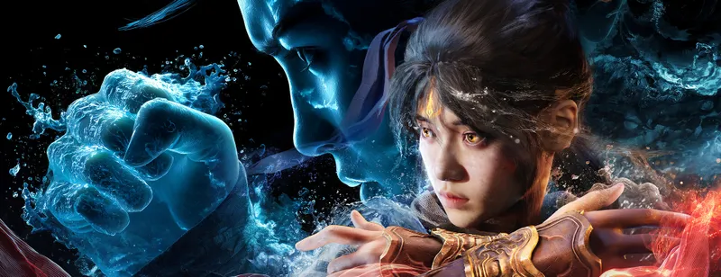 Artwork de Genigods Nezha montrant une main d eau et Nezha en posture défensive pour préparer les choix de reliques défensives
