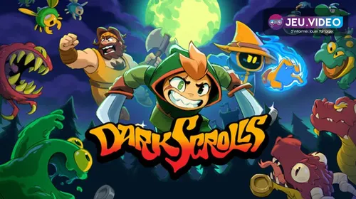 Dark Scrolls date de sortie avec héros pixel art et logo du jeu