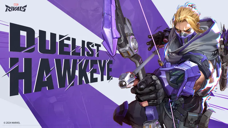 Hawkeye dans Marvel Rivals prêt à viser depuis une ligne longue