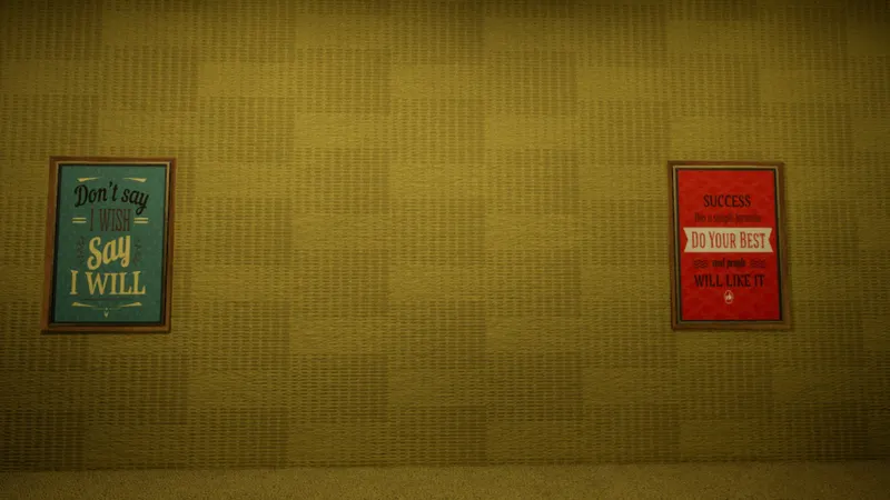 Capture officielle de BACKROOMS ANOMALY dans un couloir aux lumières jaunes
