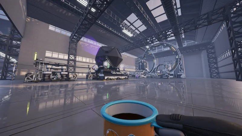 Hall industriel Satisfactory avec grandes fondations et machines espacées pour montrer une usine facile à modifier après un blueprint raté