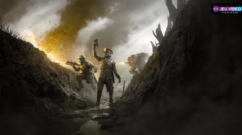 Escouade de Helldivers 2 en combat coopératif, utilisée comme couverture pour un guide des armes, stratagèmes et rôles de mission