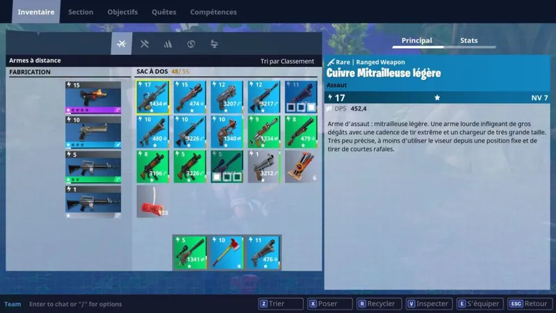 inventaire armes