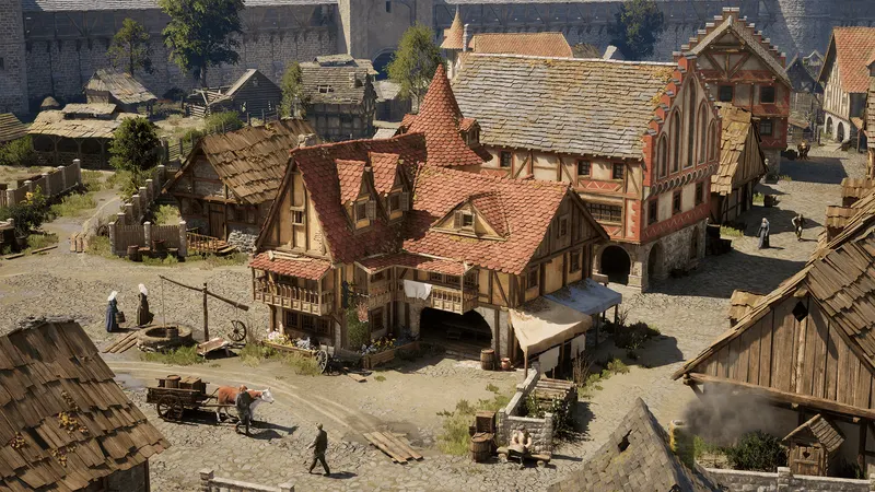 The Guild Europa 1410 affiche des maisons médiévales et une rue animée