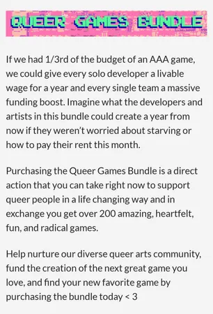 Un "Queer Games Bundle" pour aider les développeurs indépendants LGBTQIA+