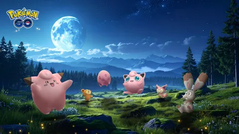 Pokémon GO Clefairy dans un décor nocturne sous la lune