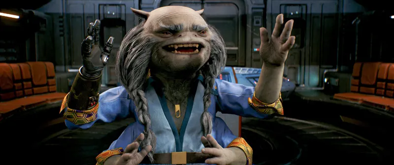 Greez Dritus dans le vaisseau après la préparation des réglages Jedi Survivor