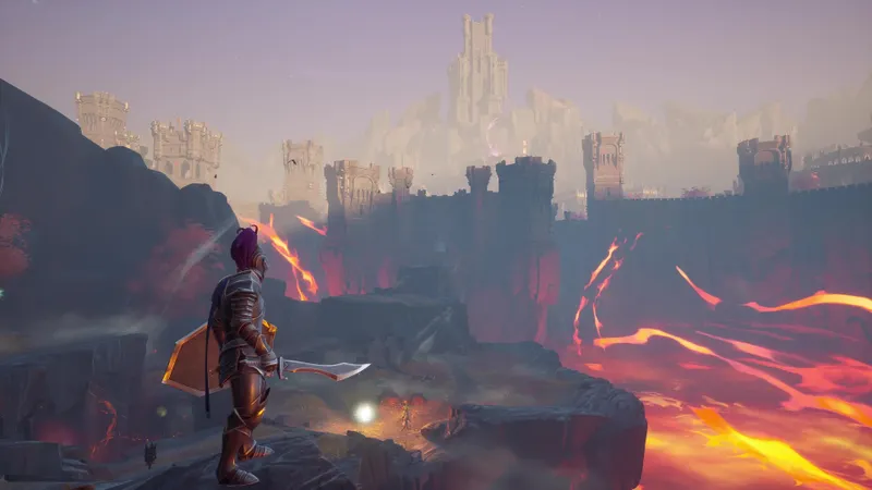 RuneScape Dragonwilds montrant une forteresse volcanique dans Dowdun