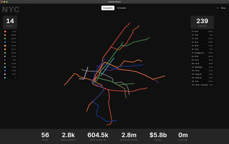 Official Subway Builder screenshot with an overview of a transit network