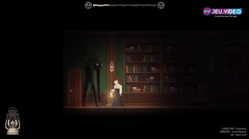 Capture officielle d'Angel's Dreams montrant l'exploration en vue 2D d'un couloir sombre
