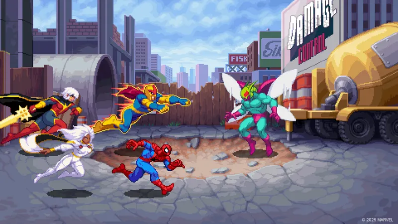 MARVEL Cosmic Invasion combat en environnement urbain avec super-héros