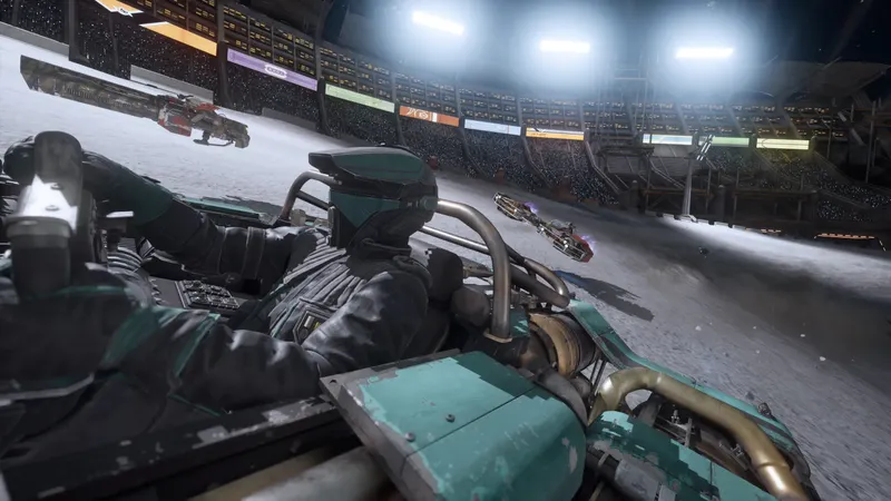 Star Wars Galactic Racer montre une course nocturne dans une arène glacée
