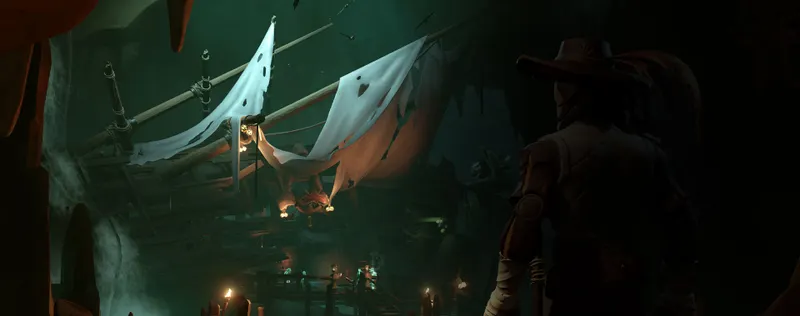 Pirate de Sea of Thieves devant une épave dans une caverne pour illustrer un contrôle de progression manquante