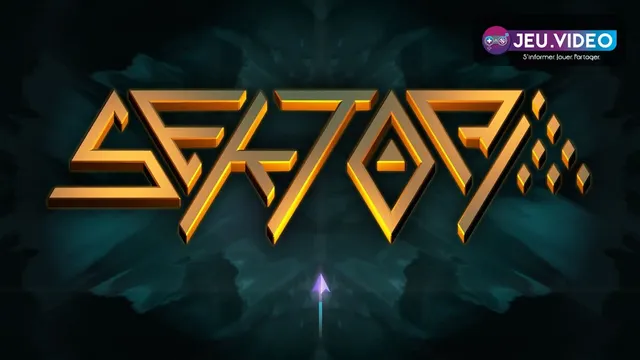 Logo de Sektori et vaisseau arcade sur fond néon