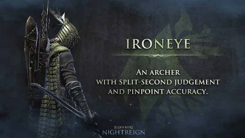 Carte officielle d’Ironeye dans Elden Ring Nightreign, archer conseillé pour marquer les faiblesses et jouer à distance